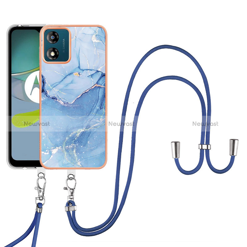 Silicone Candy Rubber Gel Fashionable Pattern Soft Case Cover with Lanyard Strap YB7 for Motorola Moto E13