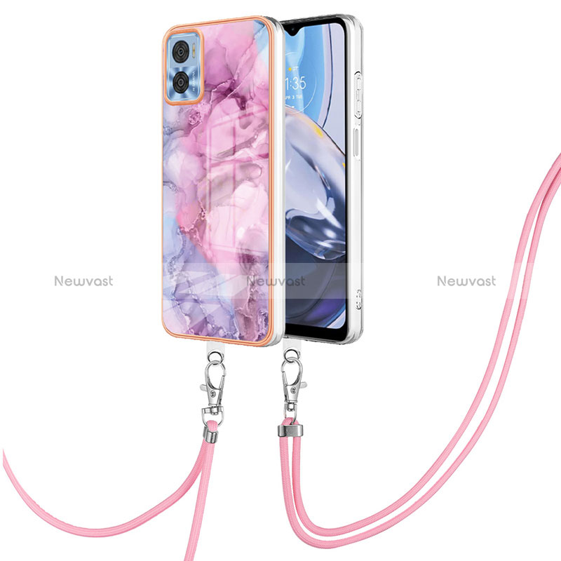 Silicone Candy Rubber Gel Fashionable Pattern Soft Case Cover with Lanyard Strap YB7 for Motorola Moto E22