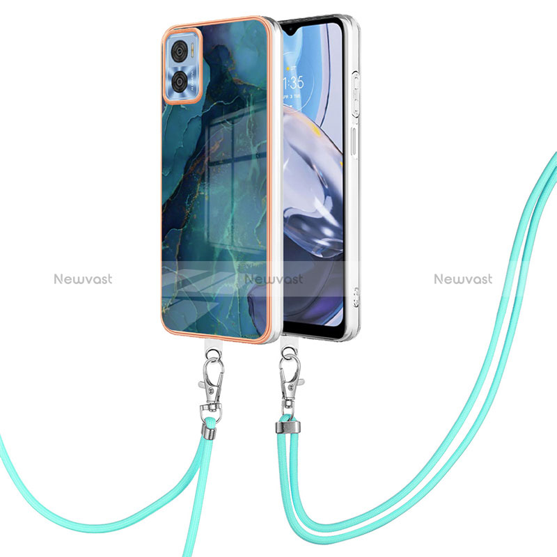 Silicone Candy Rubber Gel Fashionable Pattern Soft Case Cover with Lanyard Strap YB7 for Motorola Moto E22