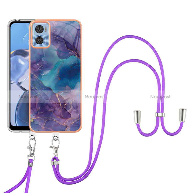 Silicone Candy Rubber Gel Fashionable Pattern Soft Case Cover with Lanyard Strap YB7 for Motorola Moto E22