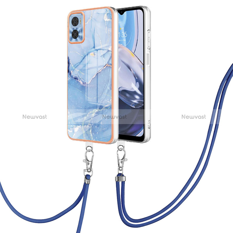 Silicone Candy Rubber Gel Fashionable Pattern Soft Case Cover with Lanyard Strap YB7 for Motorola Moto E22i Blue