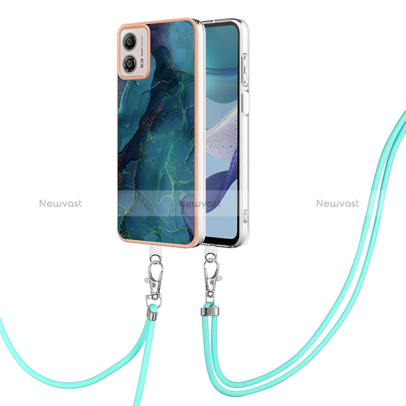 Silicone Candy Rubber Gel Fashionable Pattern Soft Case Cover with Lanyard Strap YB7 for Motorola Moto G53 5G