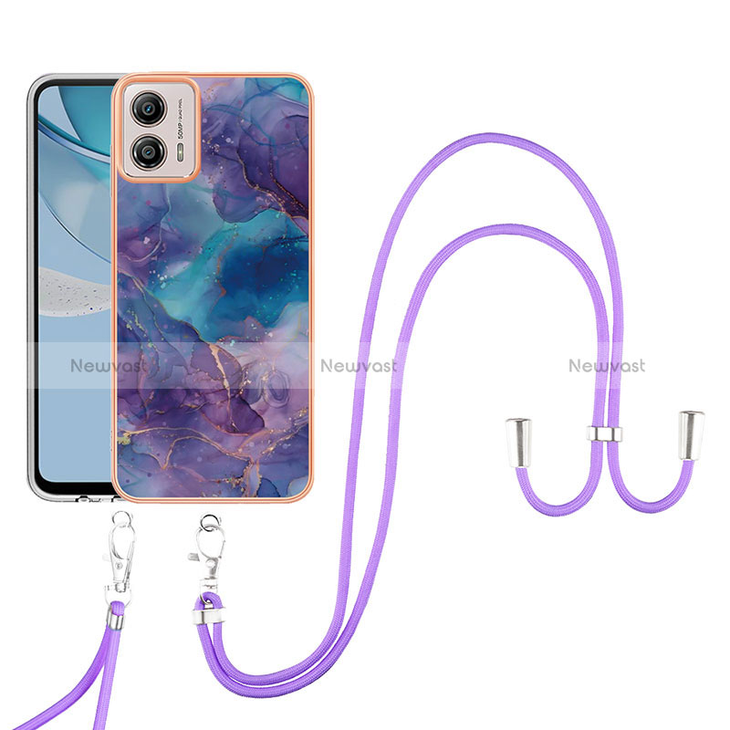 Silicone Candy Rubber Gel Fashionable Pattern Soft Case Cover with Lanyard Strap YB7 for Motorola Moto G53 5G Purple