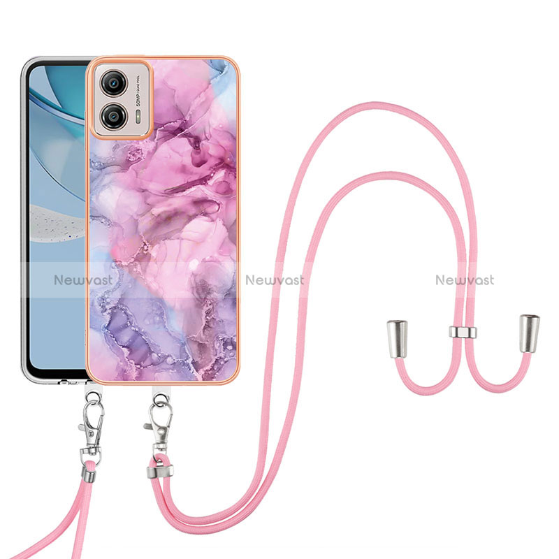 Silicone Candy Rubber Gel Fashionable Pattern Soft Case Cover with Lanyard Strap YB7 for Motorola Moto G53j 5G Clove Purple