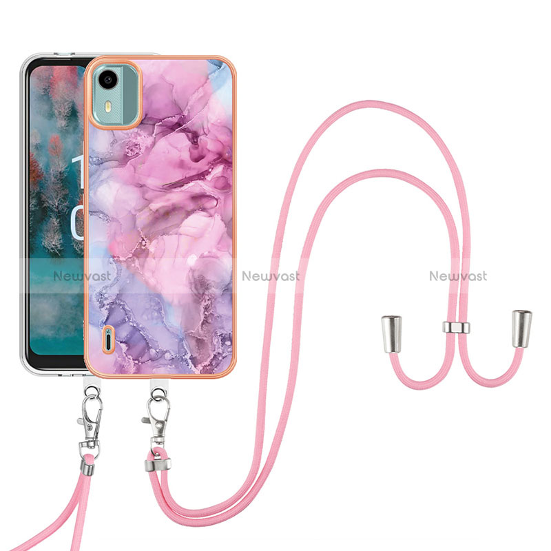 Silicone Candy Rubber Gel Fashionable Pattern Soft Case Cover with Lanyard Strap YB7 for Nokia C12