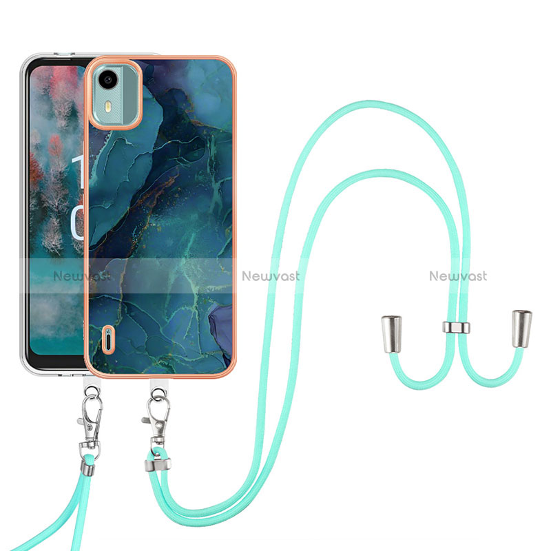 Silicone Candy Rubber Gel Fashionable Pattern Soft Case Cover with Lanyard Strap YB7 for Nokia C12