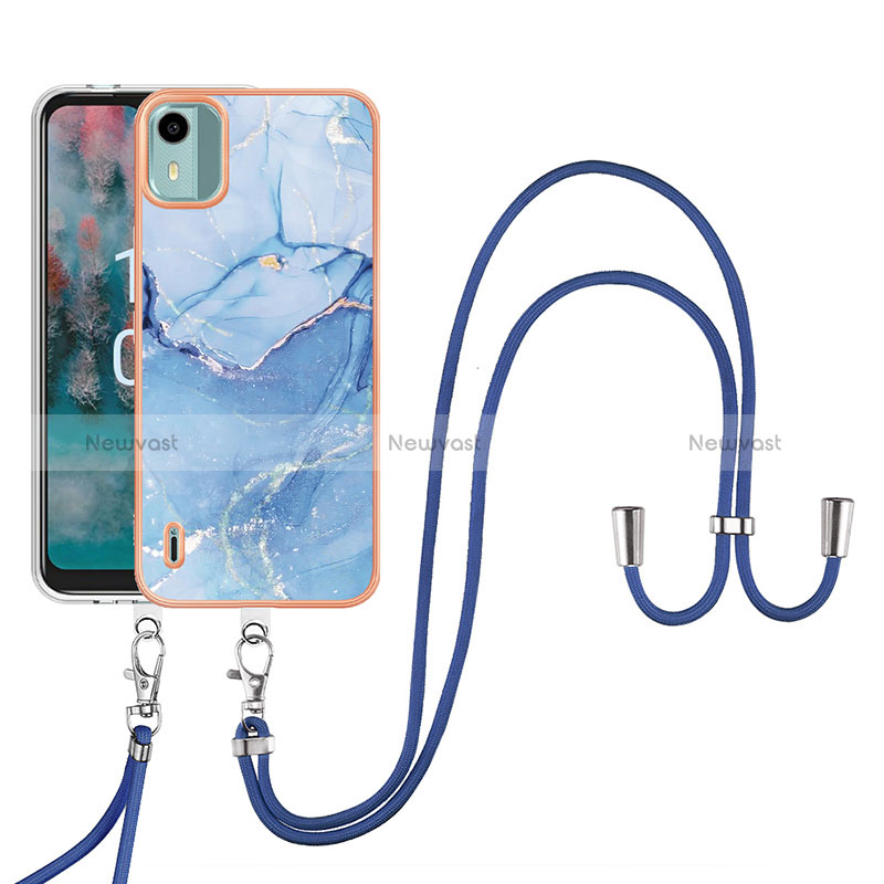 Silicone Candy Rubber Gel Fashionable Pattern Soft Case Cover with Lanyard Strap YB7 for Nokia C12 Plus