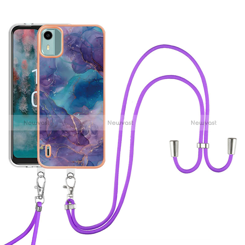 Silicone Candy Rubber Gel Fashionable Pattern Soft Case Cover with Lanyard Strap YB7 for Nokia C12 Plus