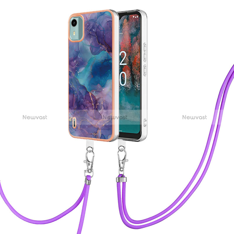 Silicone Candy Rubber Gel Fashionable Pattern Soft Case Cover with Lanyard Strap YB7 for Nokia C12 Plus