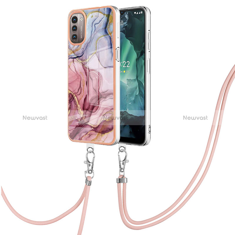 Silicone Candy Rubber Gel Fashionable Pattern Soft Case Cover with Lanyard Strap YB7 for Nokia G11