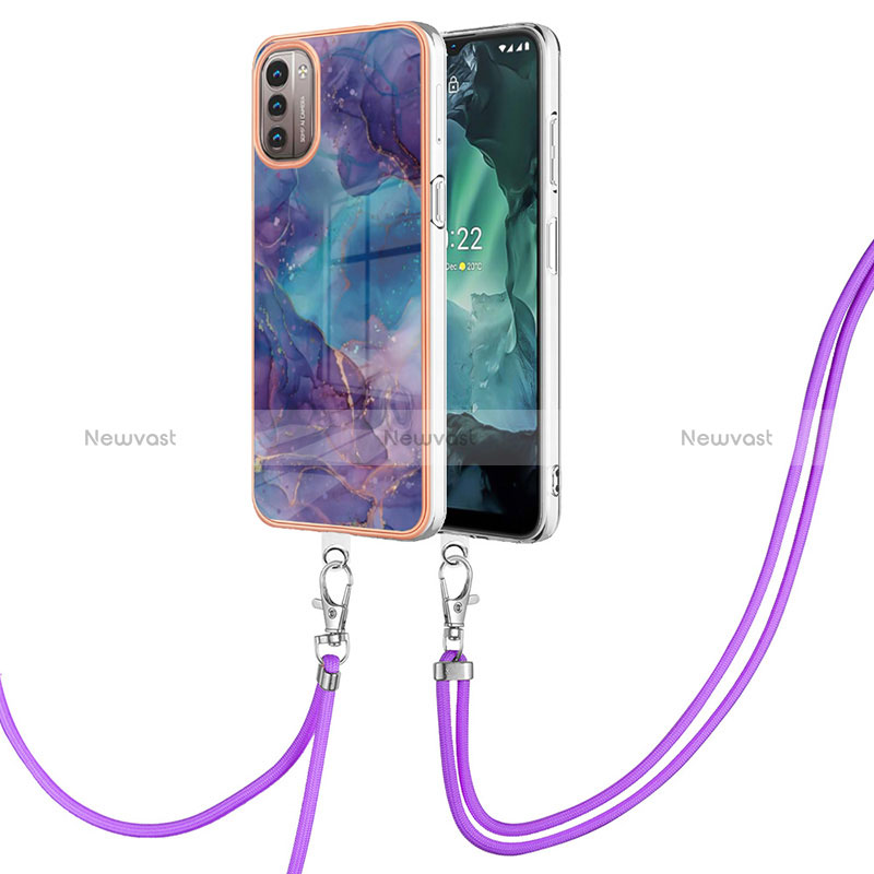 Silicone Candy Rubber Gel Fashionable Pattern Soft Case Cover with Lanyard Strap YB7 for Nokia G11 Purple