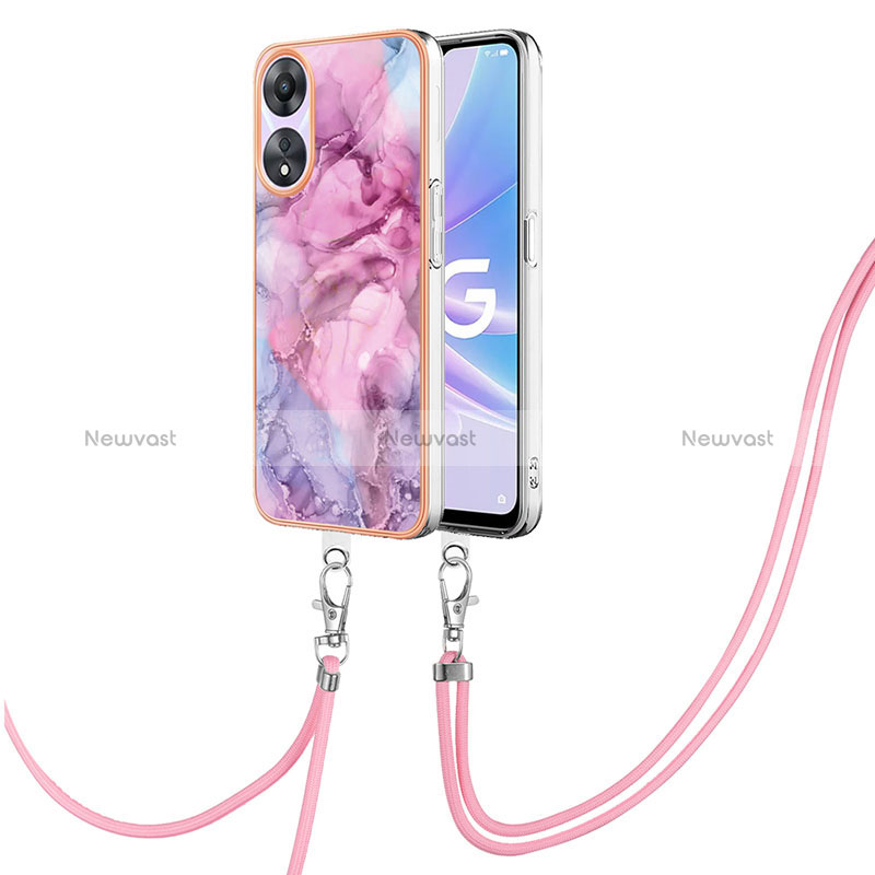 Silicone Candy Rubber Gel Fashionable Pattern Soft Case Cover with Lanyard Strap YB7 for Oppo A58 5G