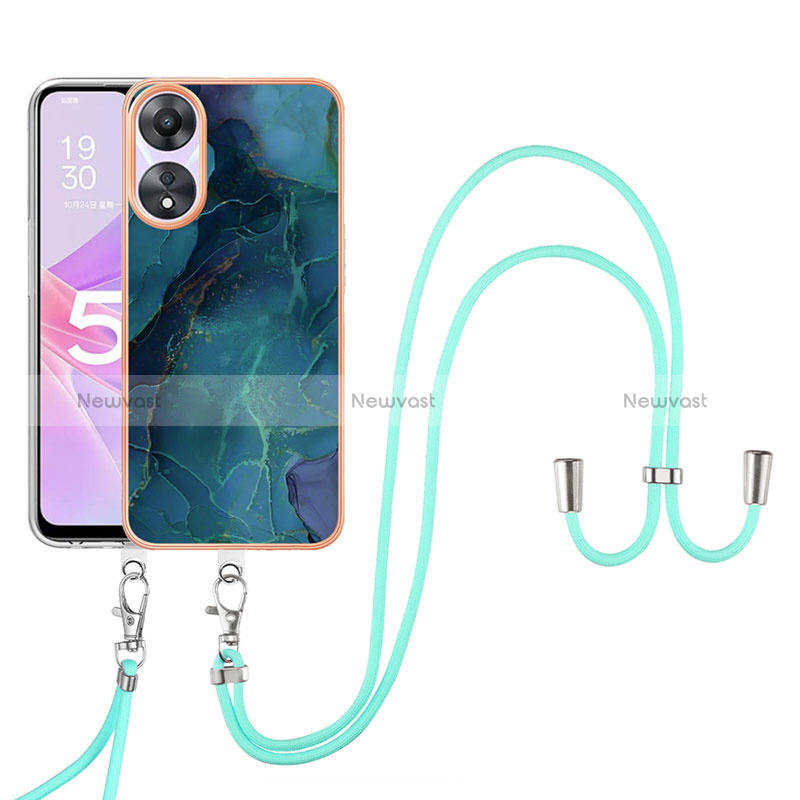 Silicone Candy Rubber Gel Fashionable Pattern Soft Case Cover with Lanyard Strap YB7 for Oppo A58 5G