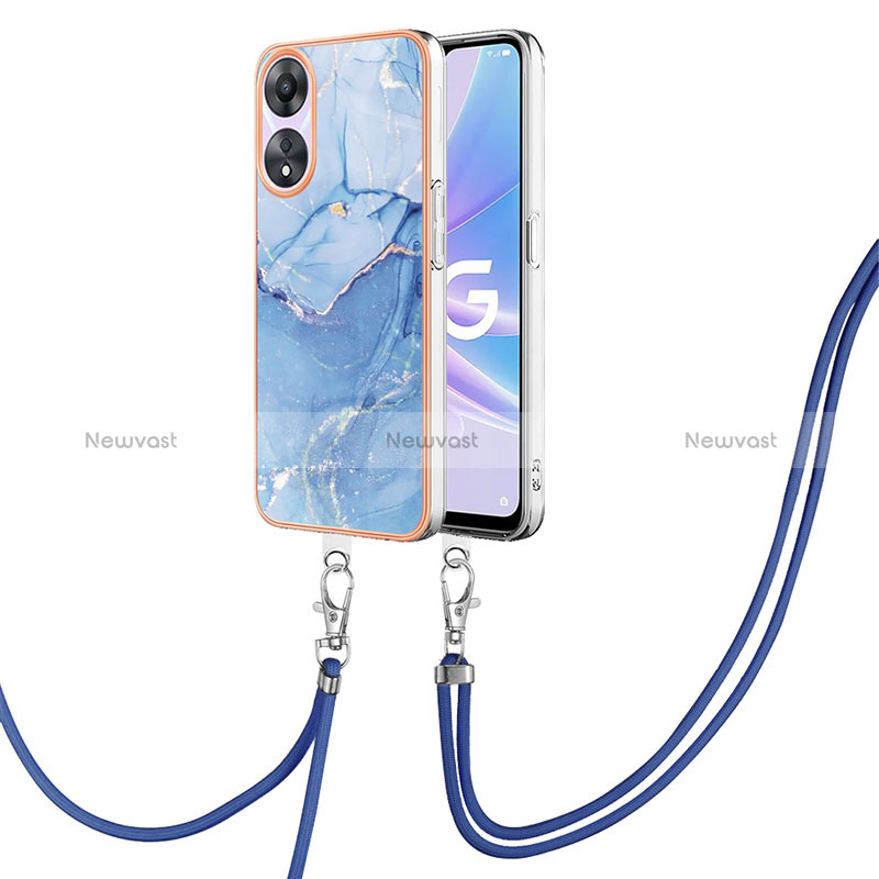Silicone Candy Rubber Gel Fashionable Pattern Soft Case Cover with Lanyard Strap YB7 for Oppo A58 5G Blue