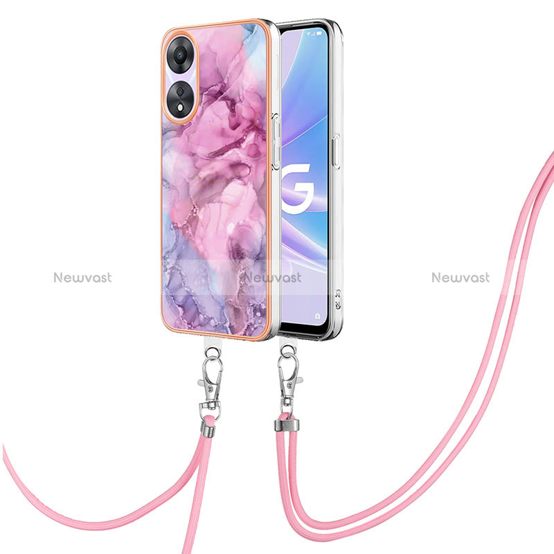 Silicone Candy Rubber Gel Fashionable Pattern Soft Case Cover with Lanyard Strap YB7 for Oppo A58 5G Pink