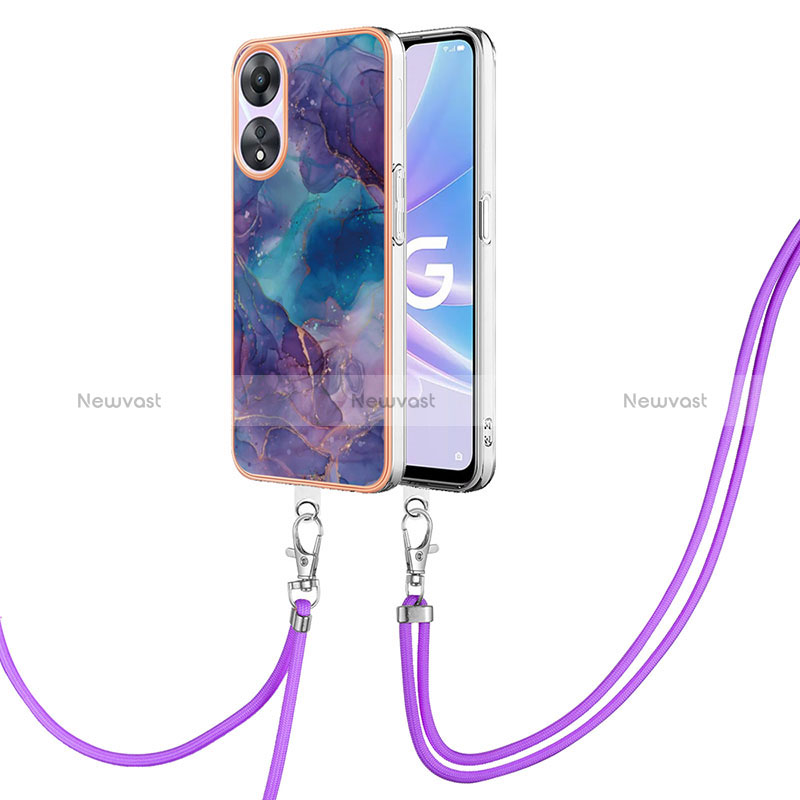 Silicone Candy Rubber Gel Fashionable Pattern Soft Case Cover with Lanyard Strap YB7 for Oppo A58 5G Purple