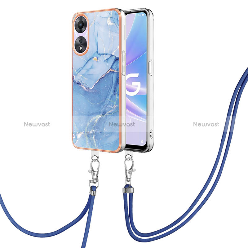 Silicone Candy Rubber Gel Fashionable Pattern Soft Case Cover with Lanyard Strap YB7 for Oppo A78 5G Blue