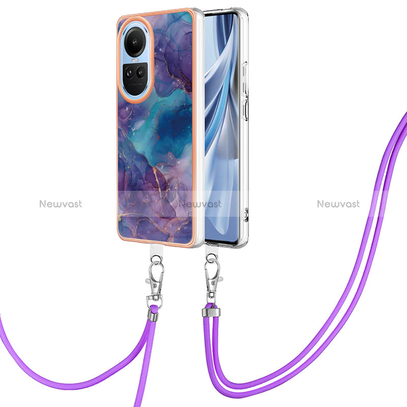 Silicone Candy Rubber Gel Fashionable Pattern Soft Case Cover with Lanyard Strap YB7 for Oppo Reno10 5G