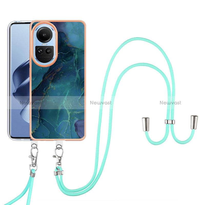 Silicone Candy Rubber Gel Fashionable Pattern Soft Case Cover with Lanyard Strap YB7 for Oppo Reno10 Pro 5G Green