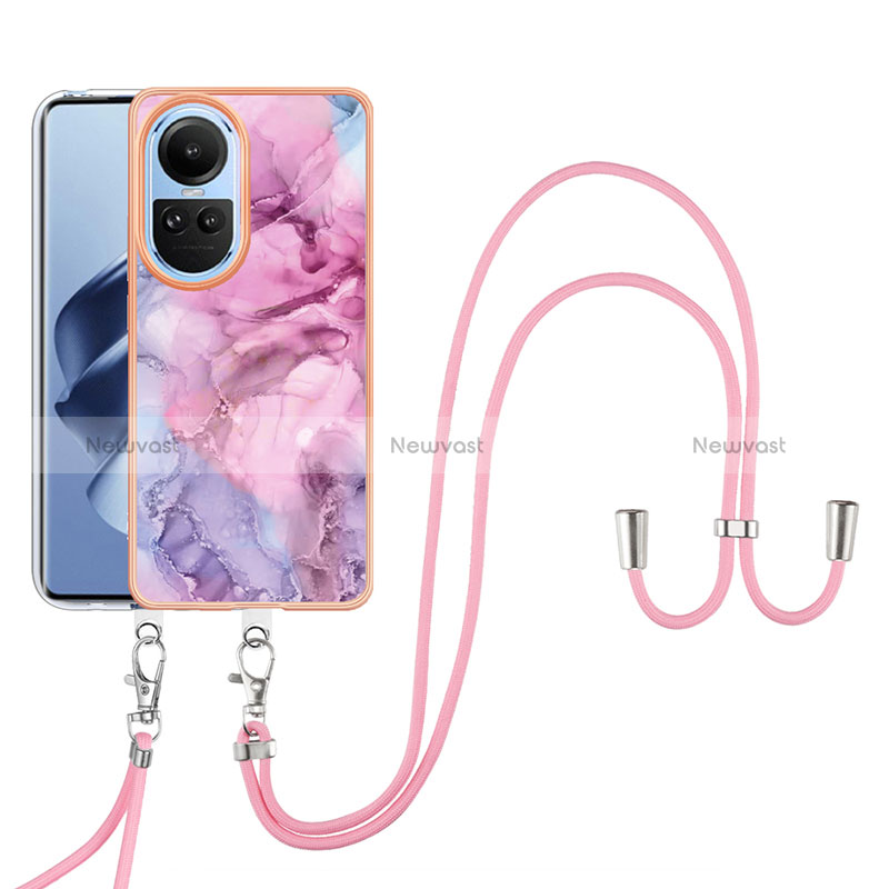 Silicone Candy Rubber Gel Fashionable Pattern Soft Case Cover with Lanyard Strap YB7 for Oppo Reno10 Pro 5G Pink