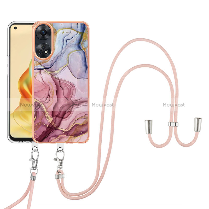 Silicone Candy Rubber Gel Fashionable Pattern Soft Case Cover with Lanyard Strap YB7 for Oppo Reno8 T 4G