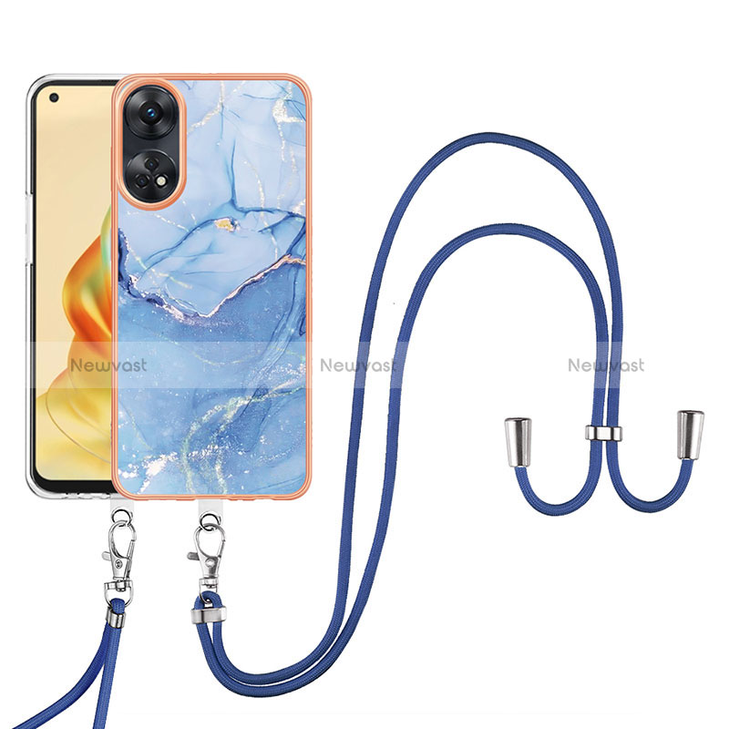 Silicone Candy Rubber Gel Fashionable Pattern Soft Case Cover with Lanyard Strap YB7 for Oppo Reno8 T 4G Blue