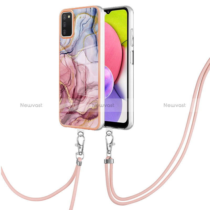 Silicone Candy Rubber Gel Fashionable Pattern Soft Case Cover with Lanyard Strap YB7 for Samsung Galaxy A02s Mixed