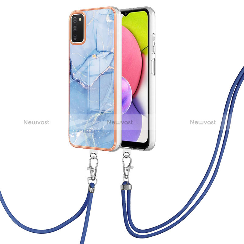 Silicone Candy Rubber Gel Fashionable Pattern Soft Case Cover with Lanyard Strap YB7 for Samsung Galaxy A03s