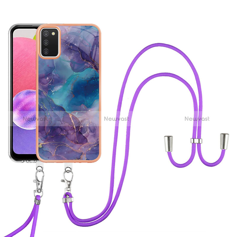 Silicone Candy Rubber Gel Fashionable Pattern Soft Case Cover with Lanyard Strap YB7 for Samsung Galaxy A03s