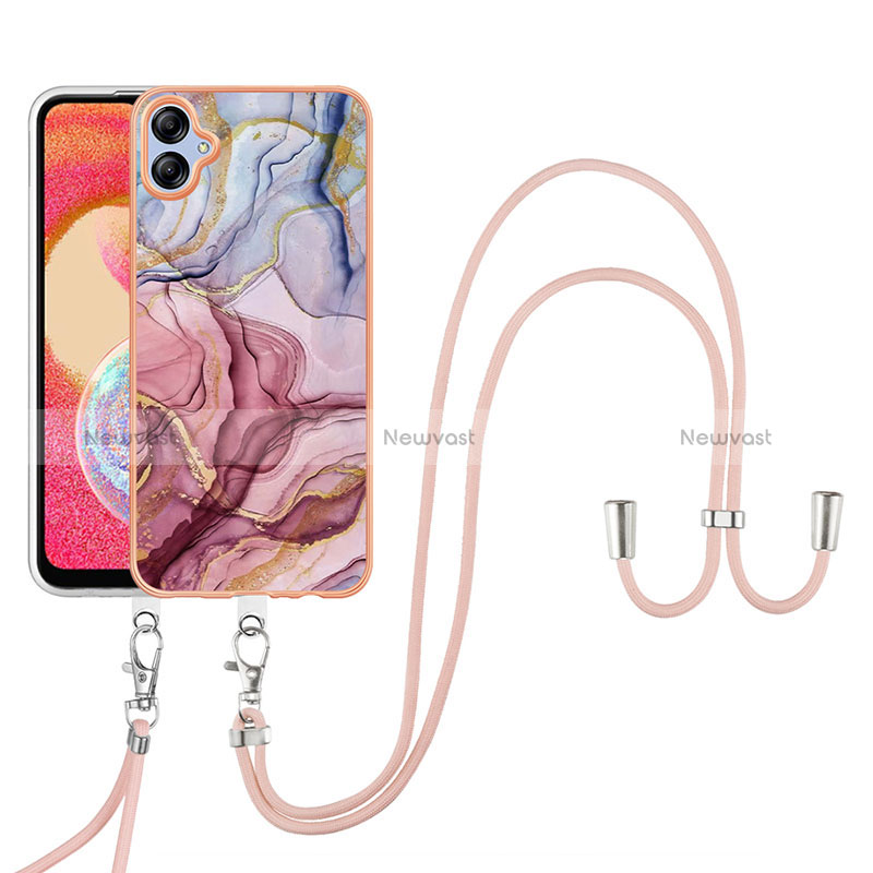 Silicone Candy Rubber Gel Fashionable Pattern Soft Case Cover with Lanyard Strap YB7 for Samsung Galaxy A04 4G