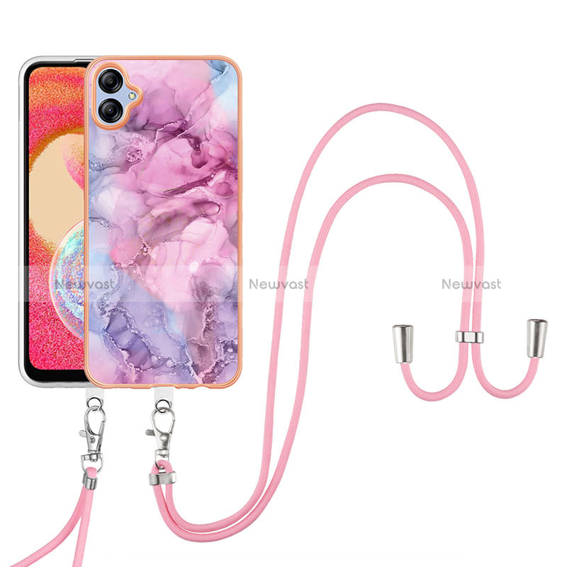 Silicone Candy Rubber Gel Fashionable Pattern Soft Case Cover with Lanyard Strap YB7 for Samsung Galaxy A04 4G Clove Purple
