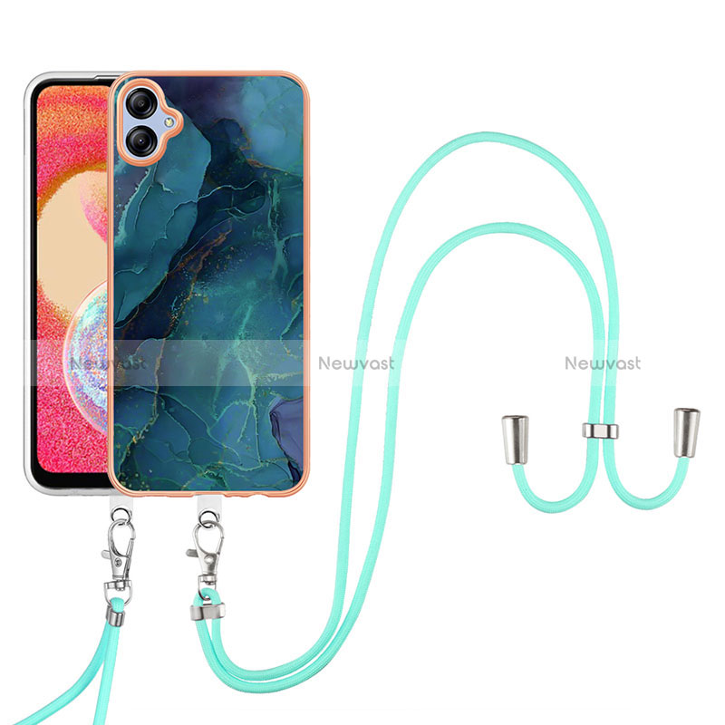 Silicone Candy Rubber Gel Fashionable Pattern Soft Case Cover with Lanyard Strap YB7 for Samsung Galaxy A04 4G Green