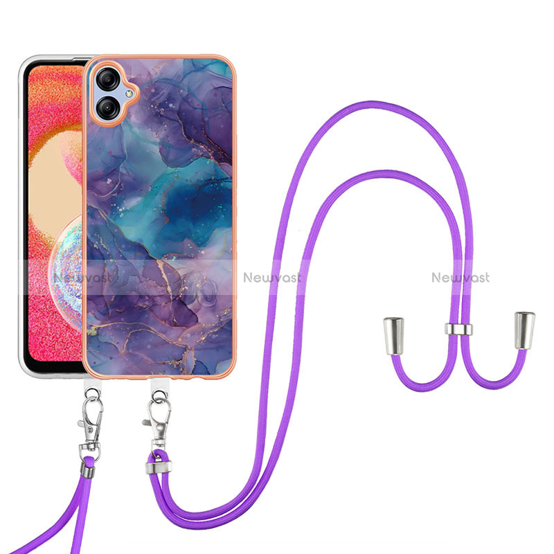 Silicone Candy Rubber Gel Fashionable Pattern Soft Case Cover with Lanyard Strap YB7 for Samsung Galaxy A04 4G Purple