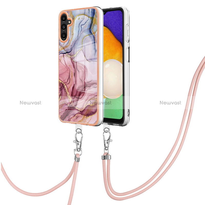 Silicone Candy Rubber Gel Fashionable Pattern Soft Case Cover with Lanyard Strap YB7 for Samsung Galaxy A04s