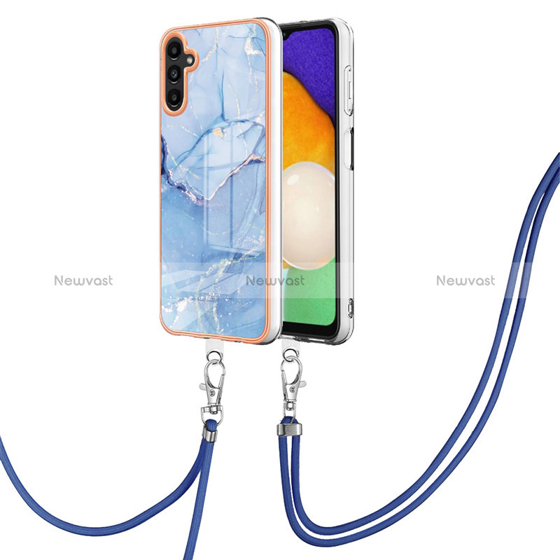 Silicone Candy Rubber Gel Fashionable Pattern Soft Case Cover with Lanyard Strap YB7 for Samsung Galaxy A04s