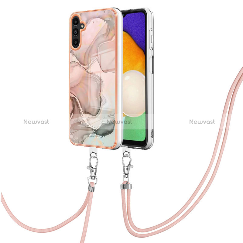 Silicone Candy Rubber Gel Fashionable Pattern Soft Case Cover with Lanyard Strap YB7 for Samsung Galaxy A04s Pink