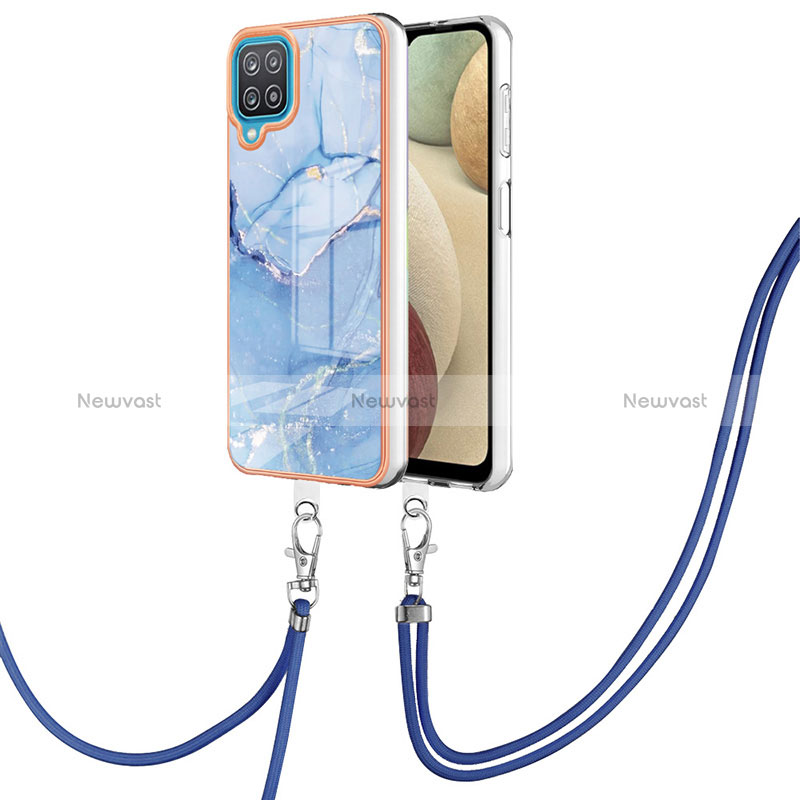 Silicone Candy Rubber Gel Fashionable Pattern Soft Case Cover with Lanyard Strap YB7 for Samsung Galaxy A12