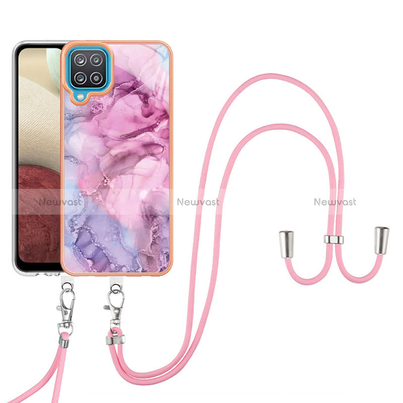 Silicone Candy Rubber Gel Fashionable Pattern Soft Case Cover with Lanyard Strap YB7 for Samsung Galaxy A12 5G