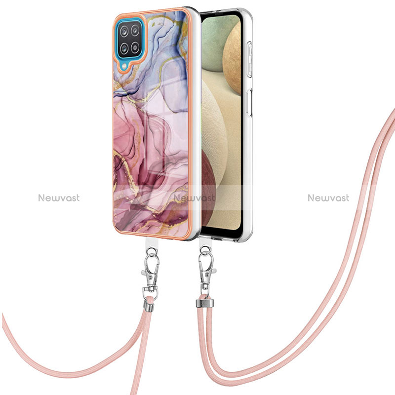 Silicone Candy Rubber Gel Fashionable Pattern Soft Case Cover with Lanyard Strap YB7 for Samsung Galaxy A12 Nacho