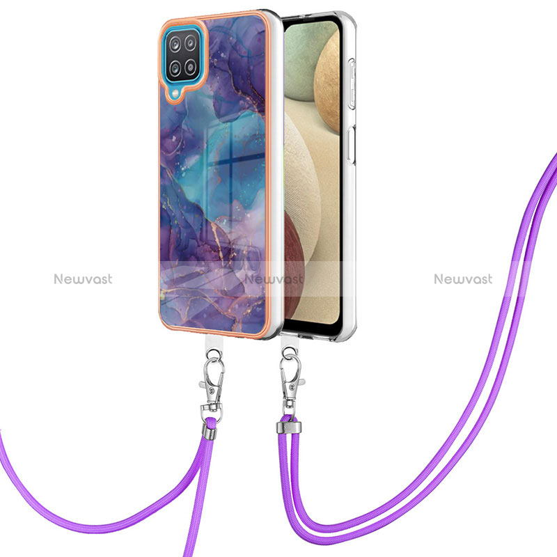 Silicone Candy Rubber Gel Fashionable Pattern Soft Case Cover with Lanyard Strap YB7 for Samsung Galaxy A12 Nacho