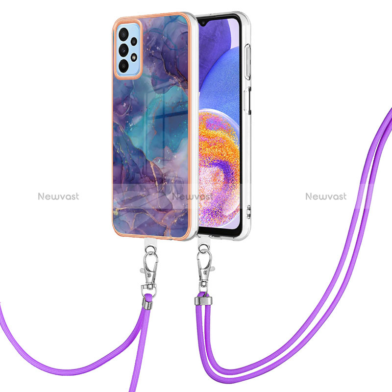 Silicone Candy Rubber Gel Fashionable Pattern Soft Case Cover with Lanyard Strap YB7 for Samsung Galaxy A13 4G Purple