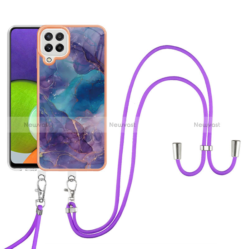 Silicone Candy Rubber Gel Fashionable Pattern Soft Case Cover with Lanyard Strap YB7 for Samsung Galaxy A22 4G