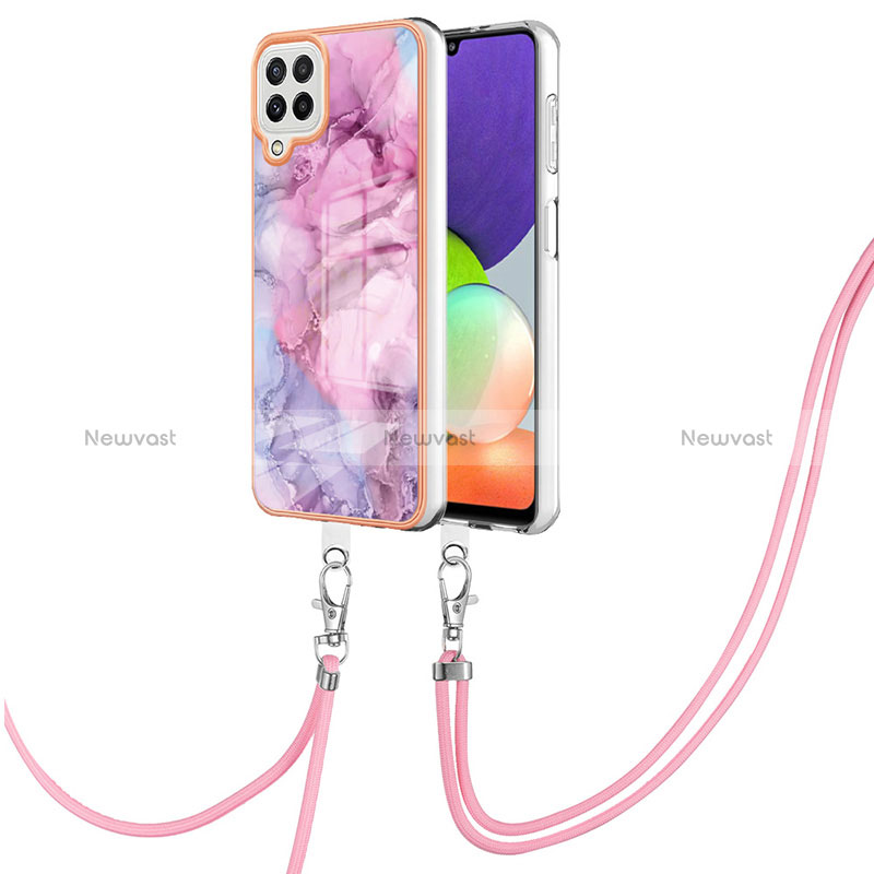 Silicone Candy Rubber Gel Fashionable Pattern Soft Case Cover with Lanyard Strap YB7 for Samsung Galaxy A22 4G