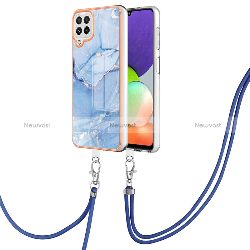 Silicone Candy Rubber Gel Fashionable Pattern Soft Case Cover with Lanyard Strap YB7 for Samsung Galaxy A22 4G