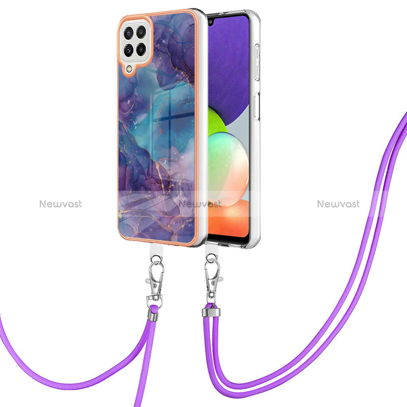 Silicone Candy Rubber Gel Fashionable Pattern Soft Case Cover with Lanyard Strap YB7 for Samsung Galaxy A22 4G Purple