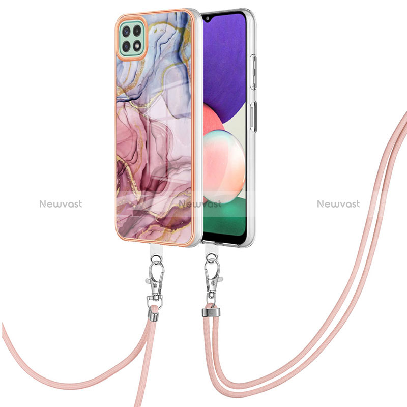 Silicone Candy Rubber Gel Fashionable Pattern Soft Case Cover with Lanyard Strap YB7 for Samsung Galaxy A22 5G