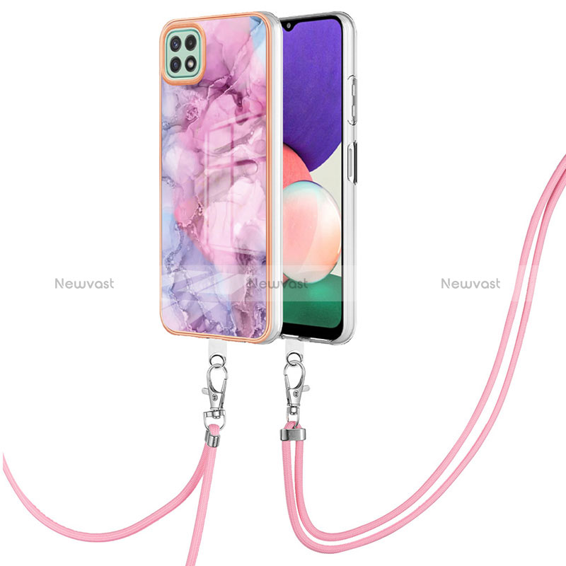 Silicone Candy Rubber Gel Fashionable Pattern Soft Case Cover with Lanyard Strap YB7 for Samsung Galaxy A22 5G