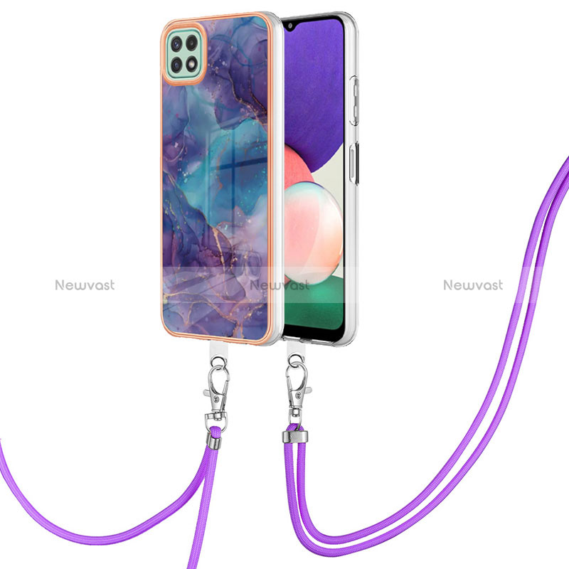 Silicone Candy Rubber Gel Fashionable Pattern Soft Case Cover with Lanyard Strap YB7 for Samsung Galaxy A22 5G