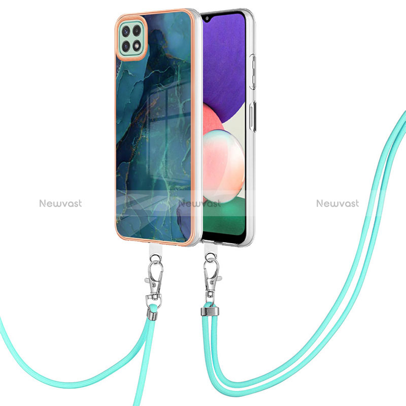 Silicone Candy Rubber Gel Fashionable Pattern Soft Case Cover with Lanyard Strap YB7 for Samsung Galaxy A22 5G