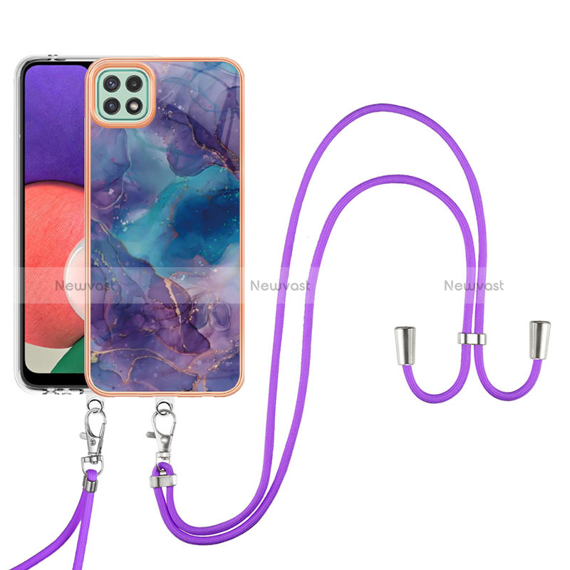 Silicone Candy Rubber Gel Fashionable Pattern Soft Case Cover with Lanyard Strap YB7 for Samsung Galaxy A22 5G